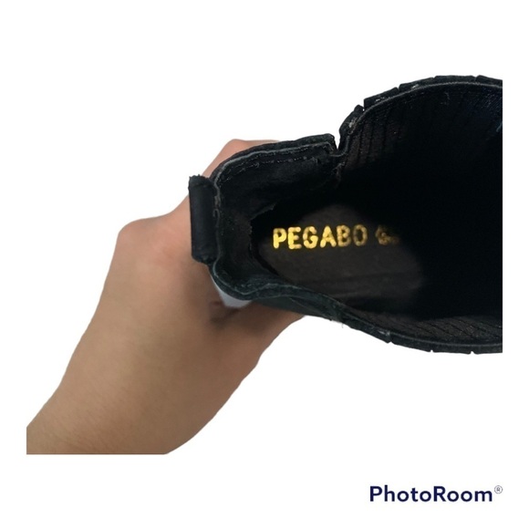 PEGABO Black Leather Short Ankle Riding Chelsea Boots - Picture 6 of 6